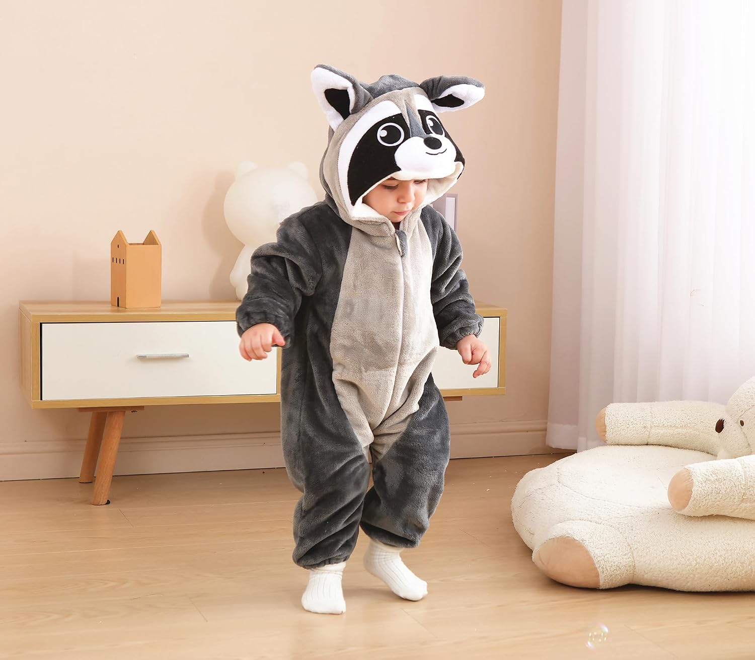Detalle de CuteOn Baby Costume-HHX Flannel Animal Onesie with Easy-Change Zipper