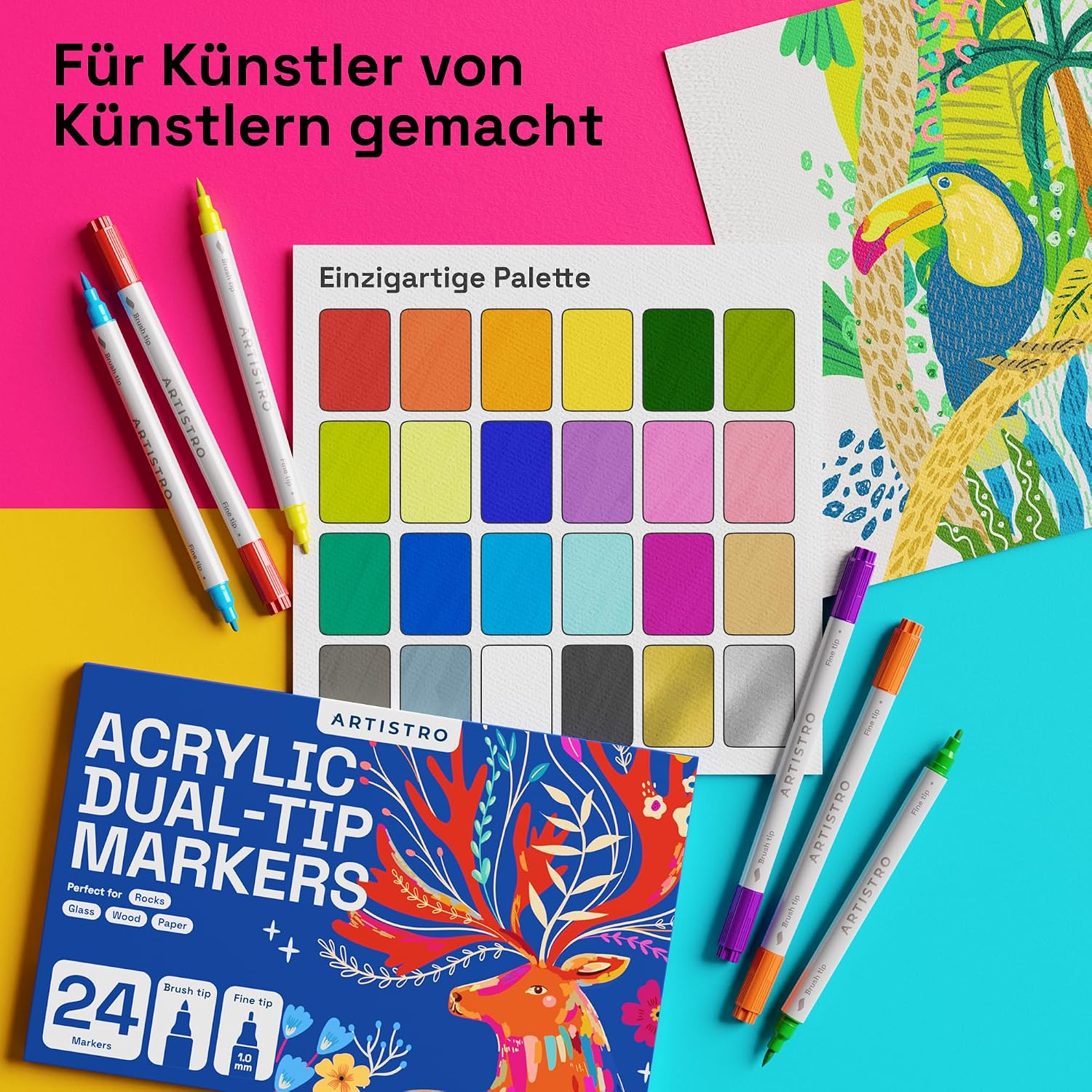 Detalle 2 de ARTISTRO Acrylstifte 24 Farben – Doppelspitze 🎨