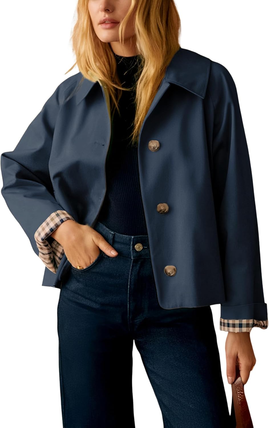 Thumbnail 6 de Yeokou Women Oversize Trench Coat with Plaid Lining