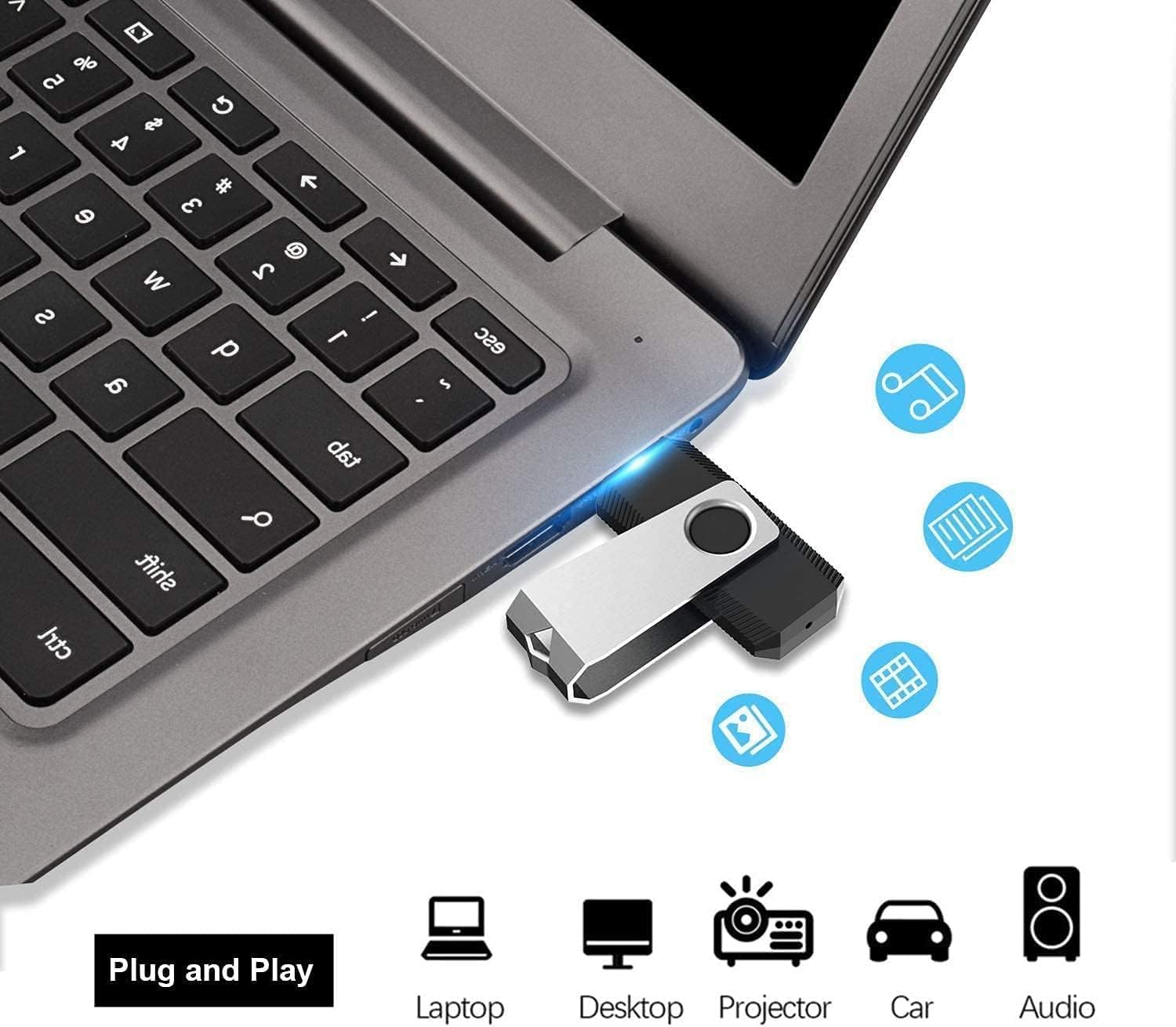 Detalle de Vansuny USB-Stick 4GB – 20er Pack, USB 2.0, 360° Drehkappe, Metalldeckel, Schwarz