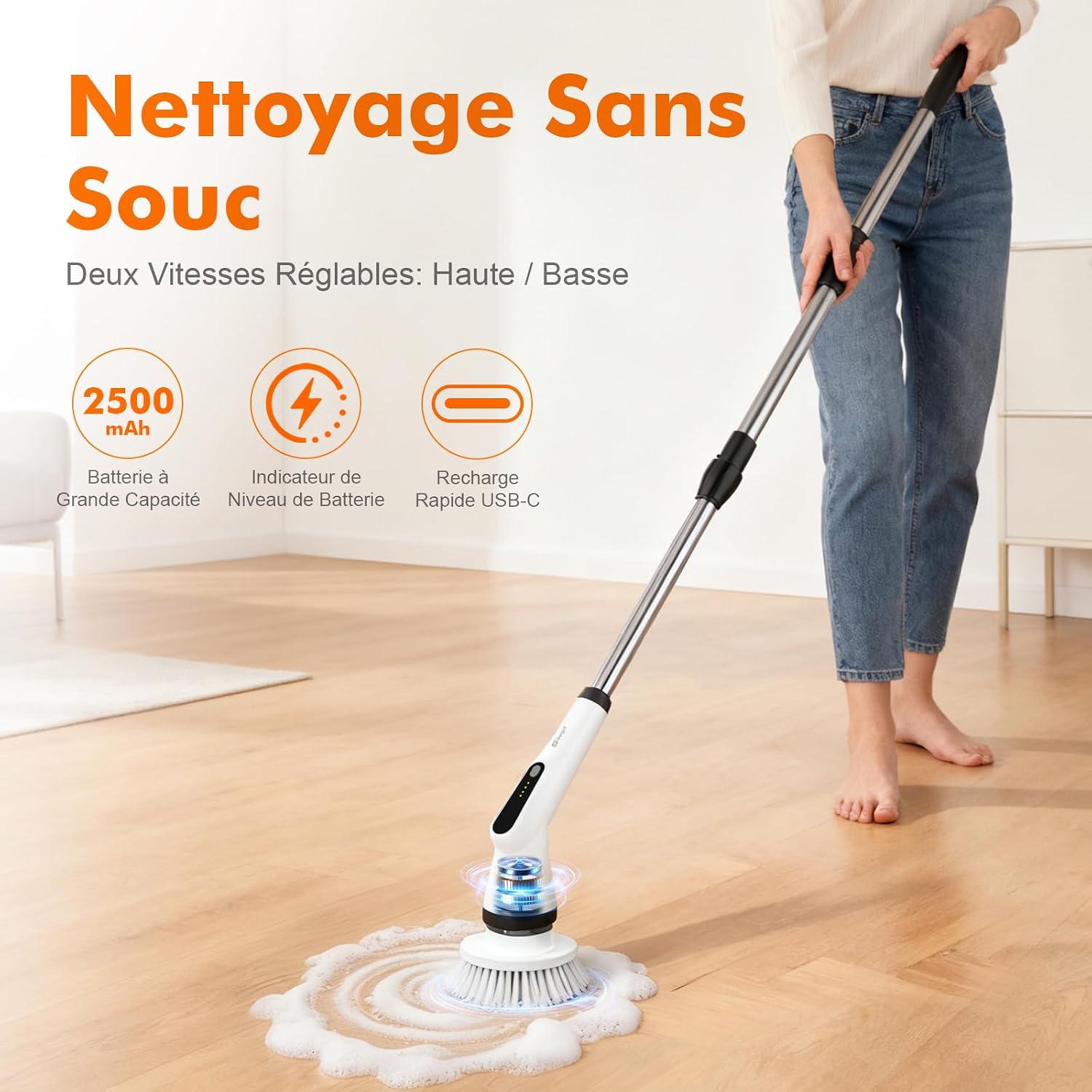 Detalle de Ibergrif Brosse de Nettoyage Électrique Rotative 6 en 1 – Manche télescopique et IPX7