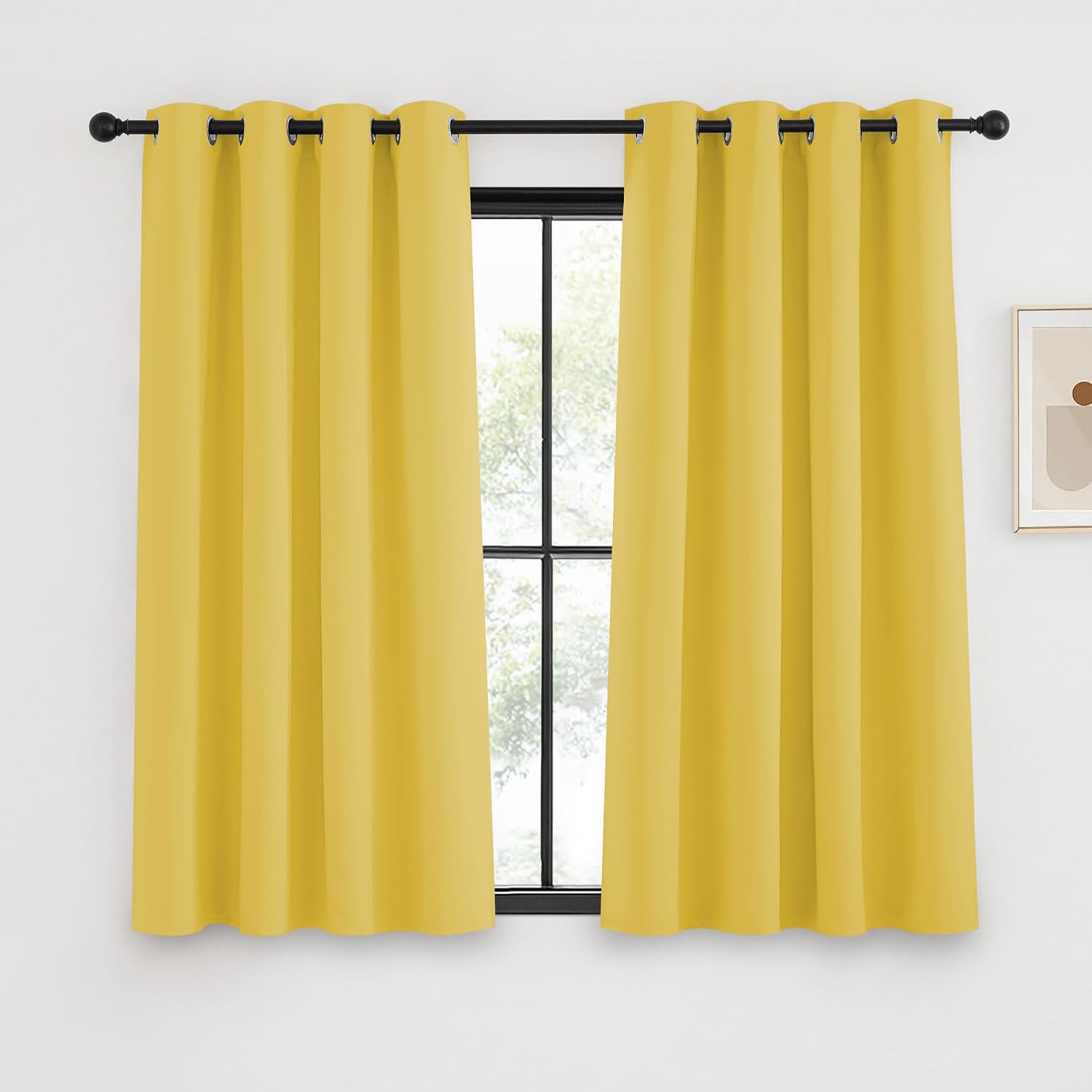 Detalle de KGORGE Thermo Kurz-Vorhänge blickdicht für Kinderzimmer, 2er-Set 145 x 140 cm (HxB) mit Ösen, Zitronengelb