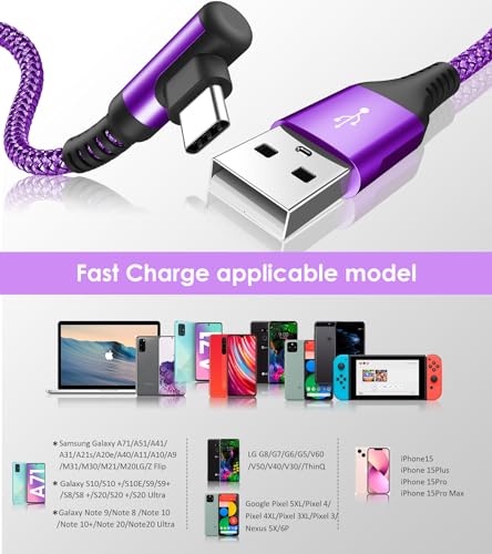 Thumbnail 6 de Câble USB-C Coudé 90° AviBrex 3 m – Charge rapide 3A, nylon tressé (Lot de 2)