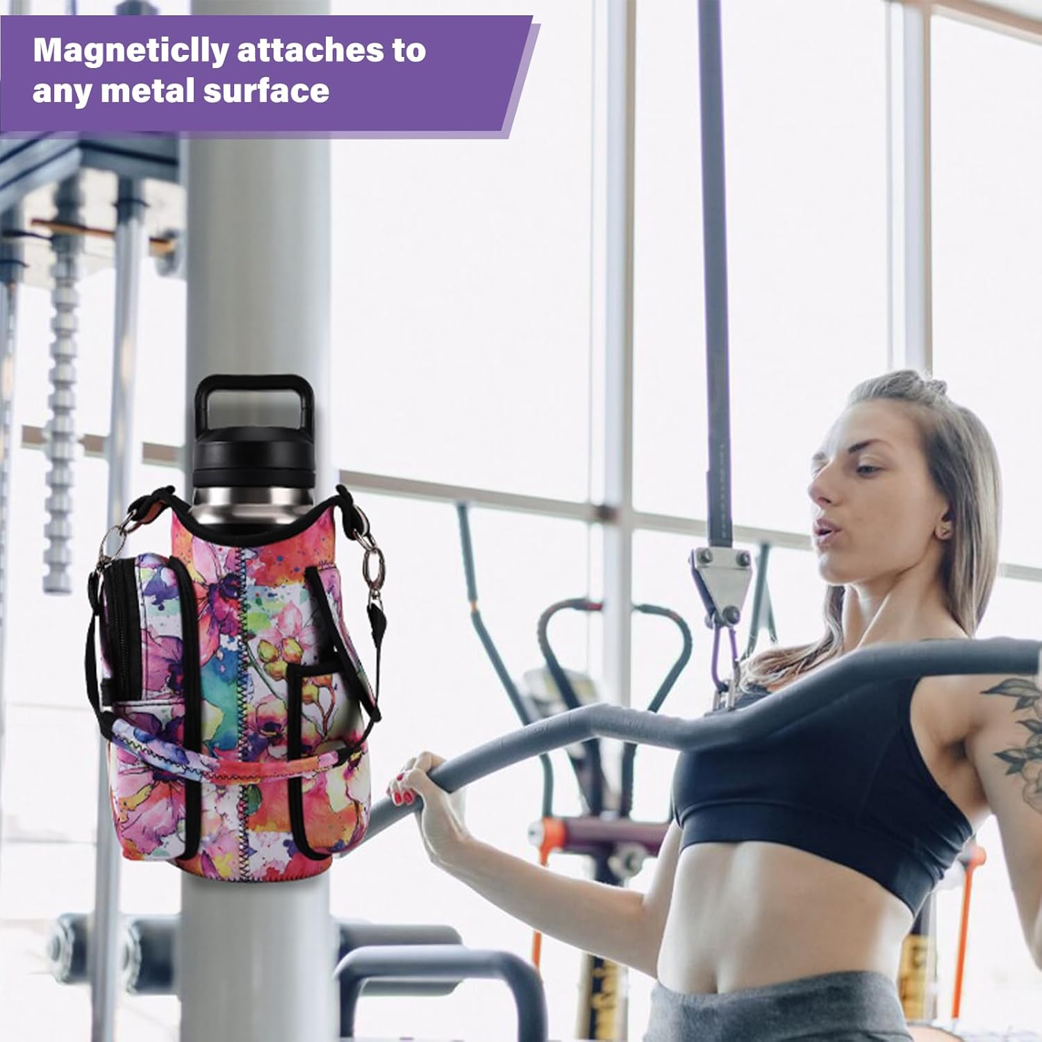 Thumbnail 4 de icolor Magnetic Gym Bag Water Bottle Carrier Holder with Strap & Phone Pockets