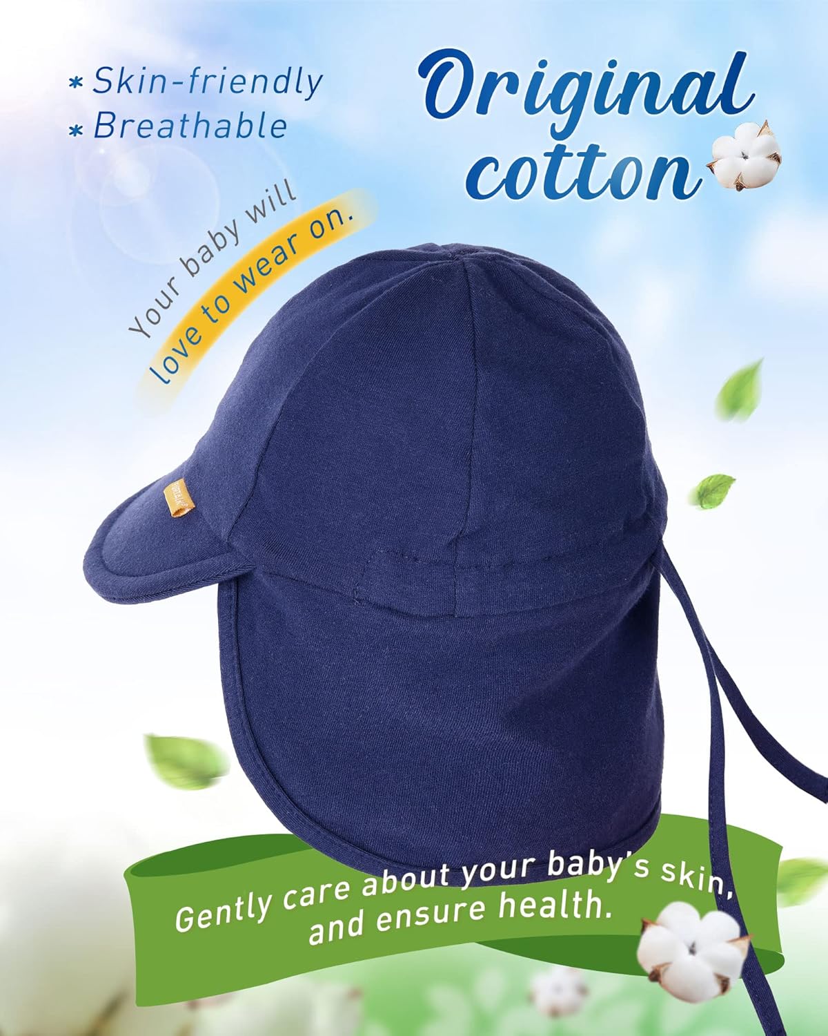 Detalle 2 de FURTALK Baby- und Kleinkind-Sonnenhut mit UPF 50+ UV-Schutz, verstellbarem Kinnriemen und Halsklappe