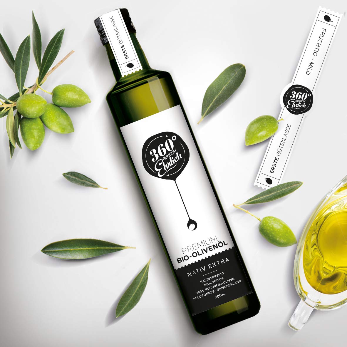 Detalle de Bio Olivenöl Extra Nativ Kaltgepresst 500ml – Premium Griechisches Olivenöl aus Kalamata, 100% Koroneiki