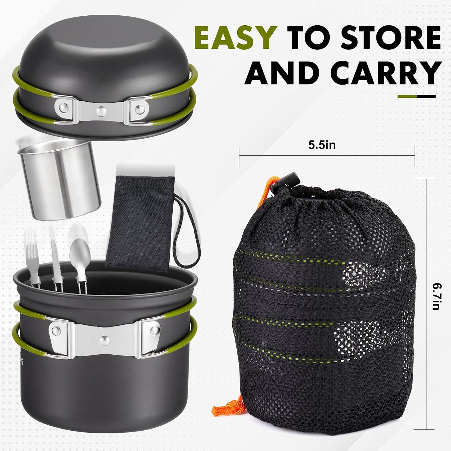 Detalle 1 de THTYBROS HW-SO01 Camping Cookware Set with Aluminium Pots and Foldable Handles