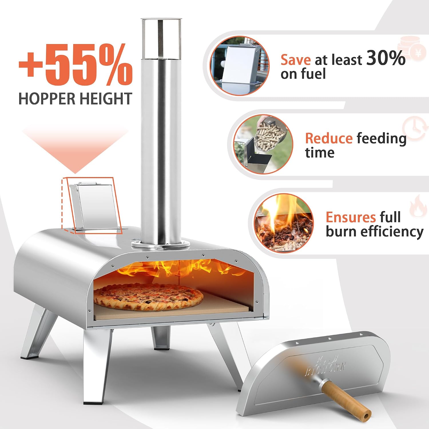 Detalle de BIG HORN OUTDOORS Wood Pellet Pizza Oven — portable stainless steel pizza maker for Neapolitan-style pies