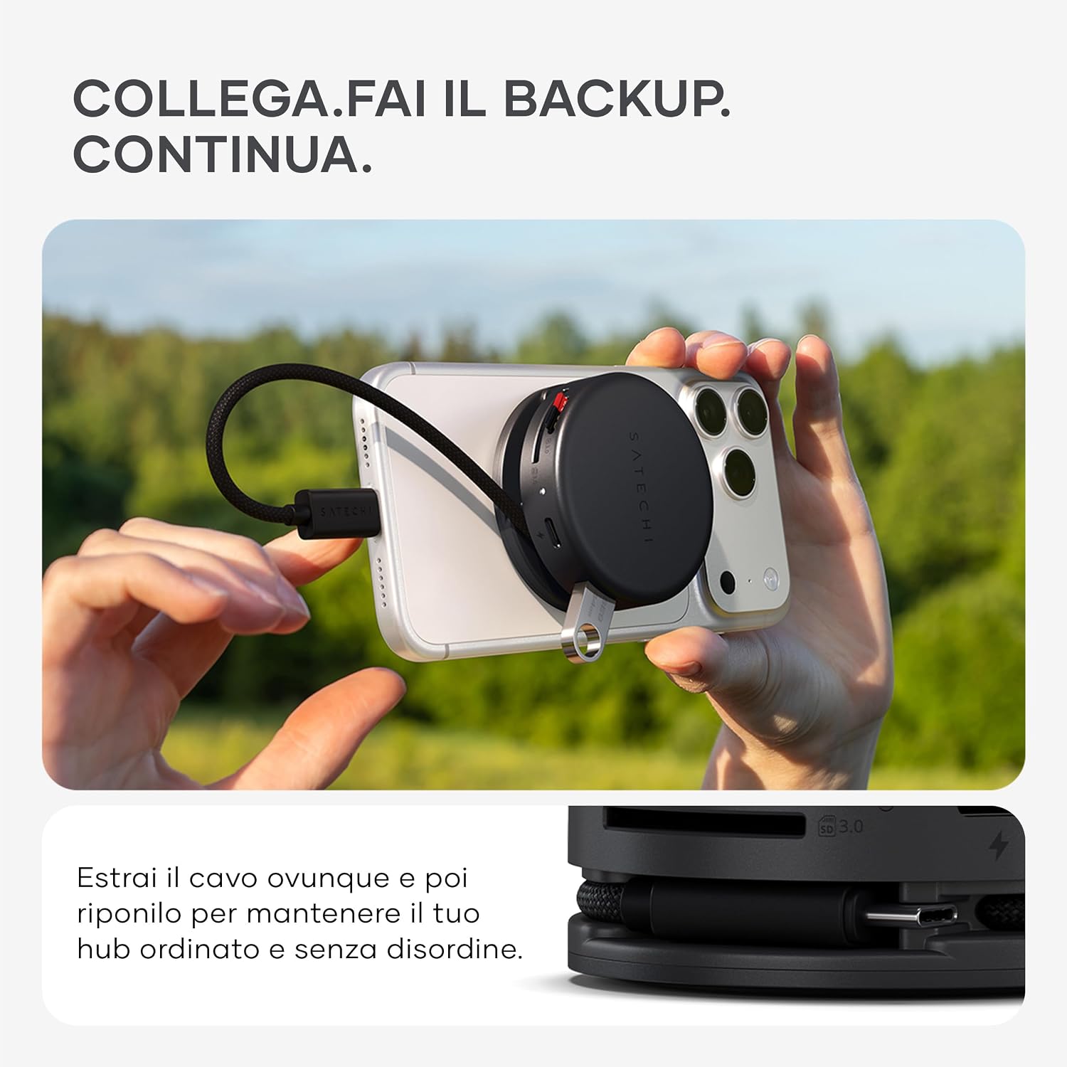 Detalle de SATECHI OntheGo Hub USB-C Magnetico 7 in 1 with Cable Avvolgibile – Nero