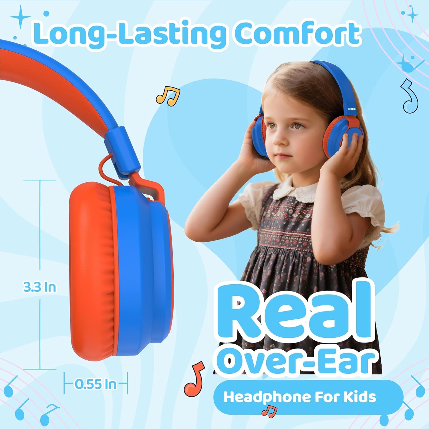 Thumbnail 4 de MIDOLA Kids Wireless Bluetooth Headphones with Safe Volume, 68H Play Time, Over-Ear Foldable Design