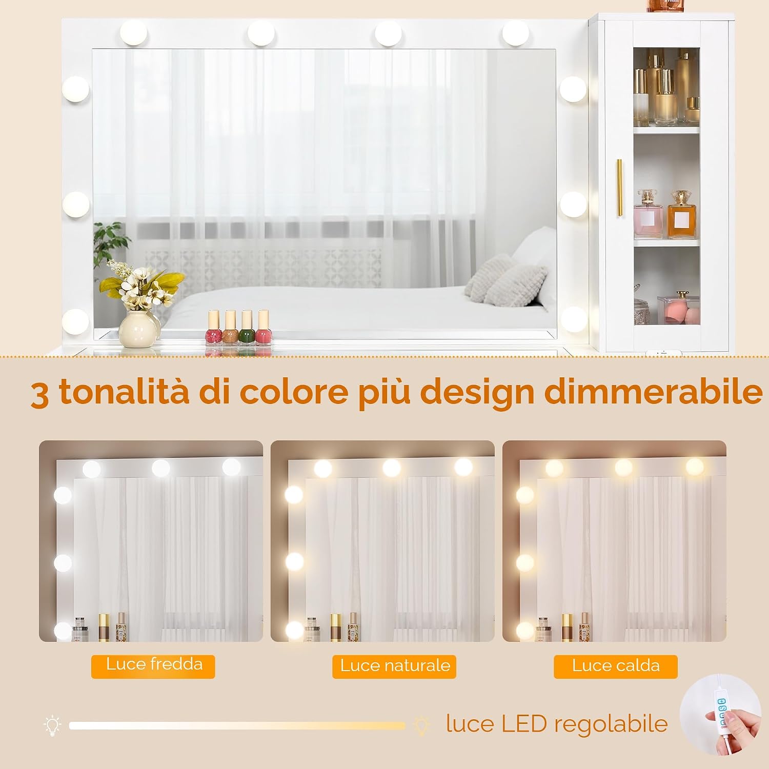 Thumbnail 2 de BEWISHOME Grande Toeletta da Trucco con Specchio Illuminato e USB: eleganza, spazio e comodità per la tua routine