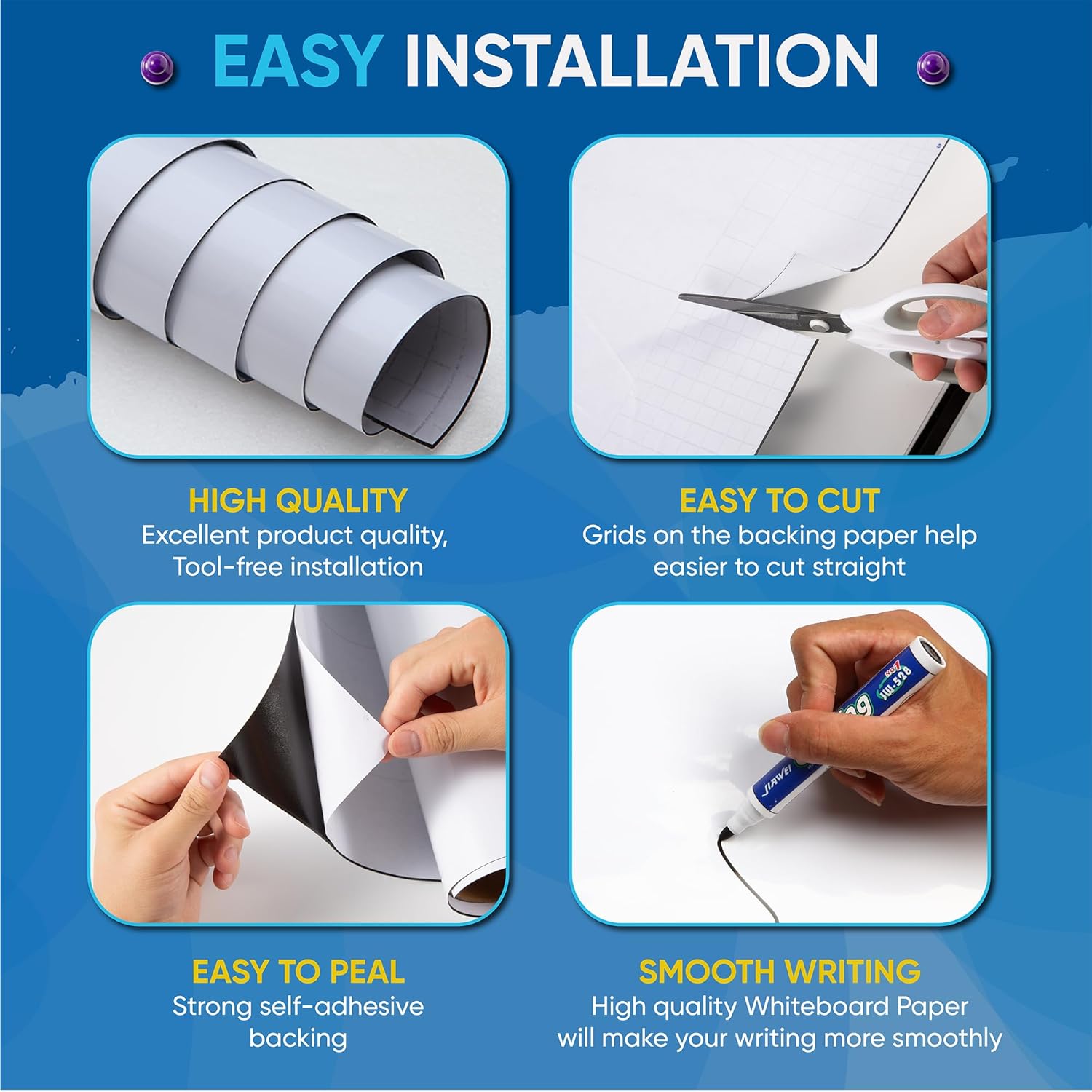 Detalle 2 de HeatPomelo Magnetische Whiteboard-Folie 90 × 45 cm – Selbstklebende Tafelfolie für Wand, Tür oder Büro