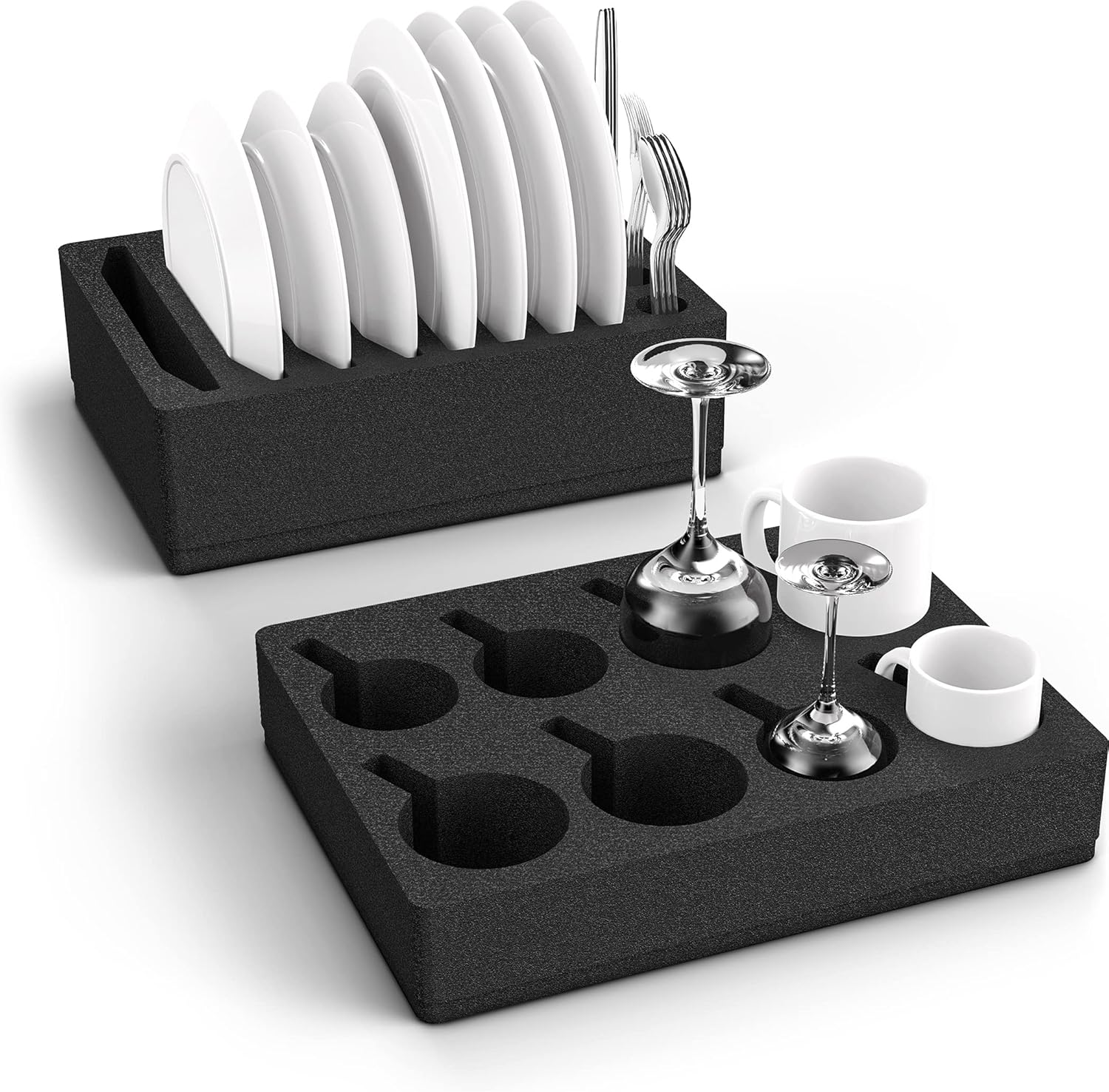 Detalle de Siegvoll foam cutlery holder cup and plate set for motorhomes, caravans, boats – 8 plates + 8 cups