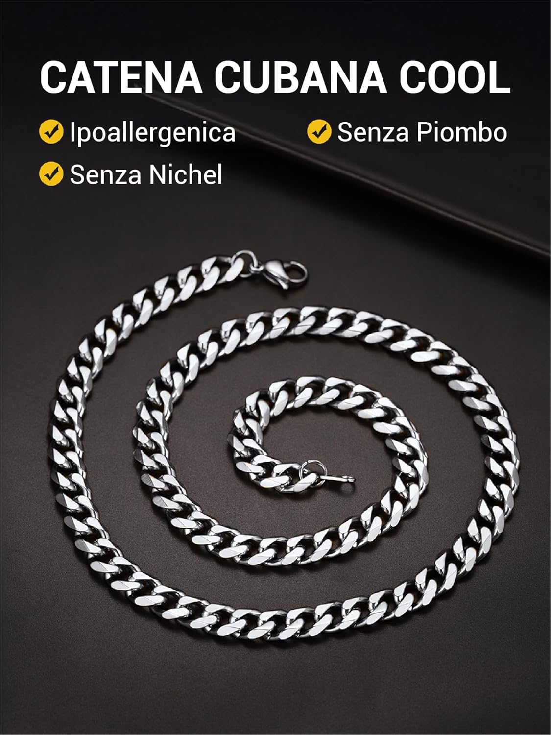 Thumbnail 3 de PROSTEEL Collana a catena cubana da uomo e donna in acciaio 316L e placcato oro, spessori 3–12 mm e lunghezze fino a 75 cm (con confezione)