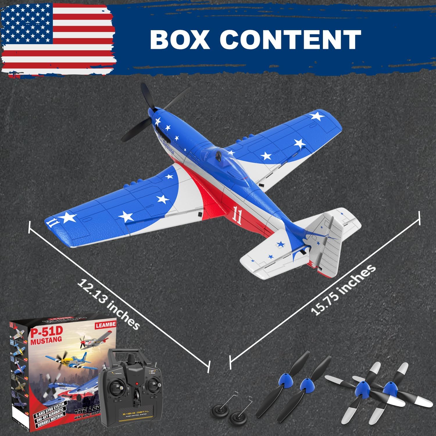 Detalle de LEAMBE 4-Channel P51 Mustang RC Plane (Ready to Fly) for Adults — 2.4Ghz Stabilized Aerobatic Glider