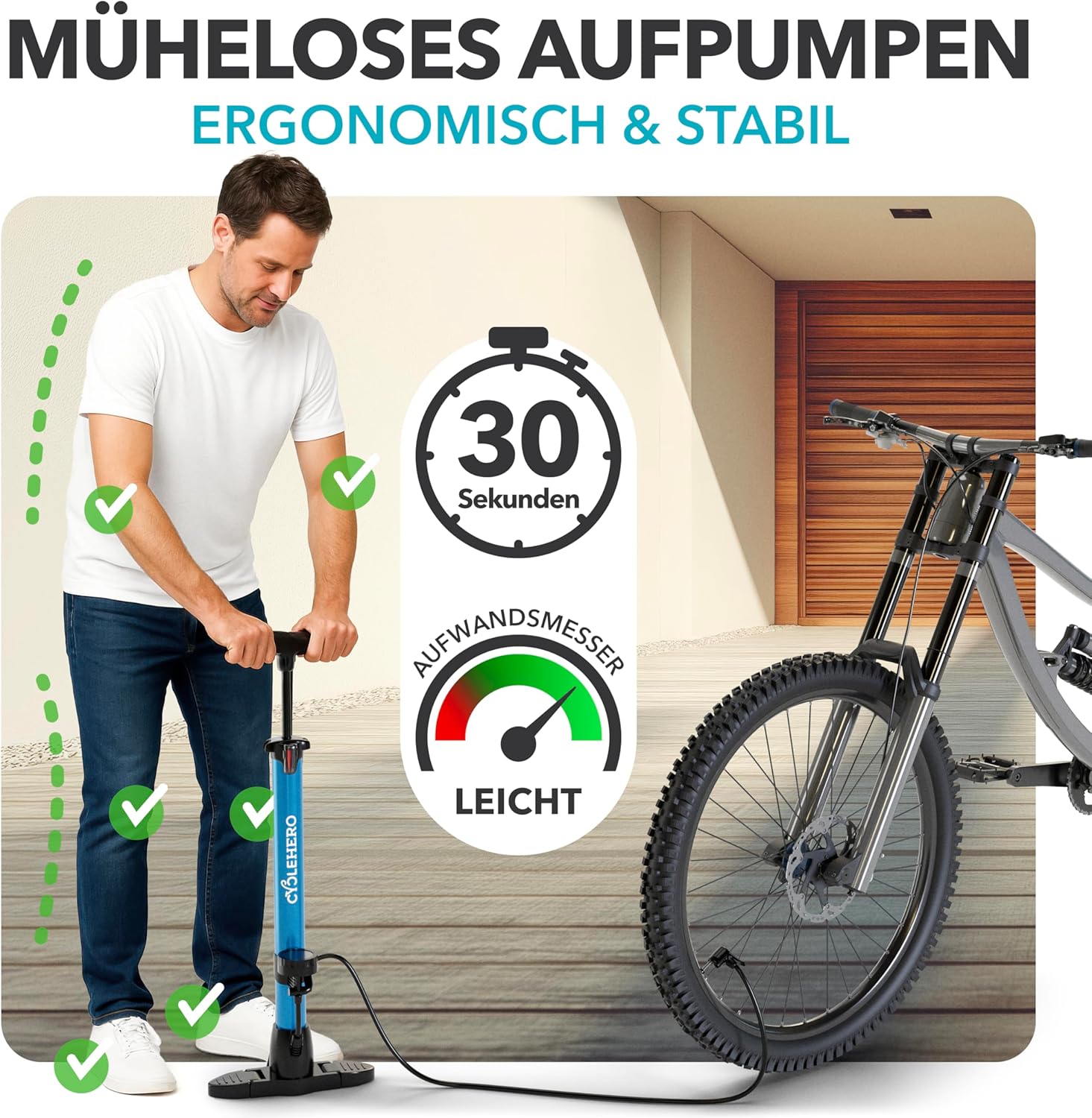Thumbnail 5 de Fahrradpumpe alle Ventile: CycleHero Standpumpe mit Manometer – 160 PSI, 10 Jahre Garantie