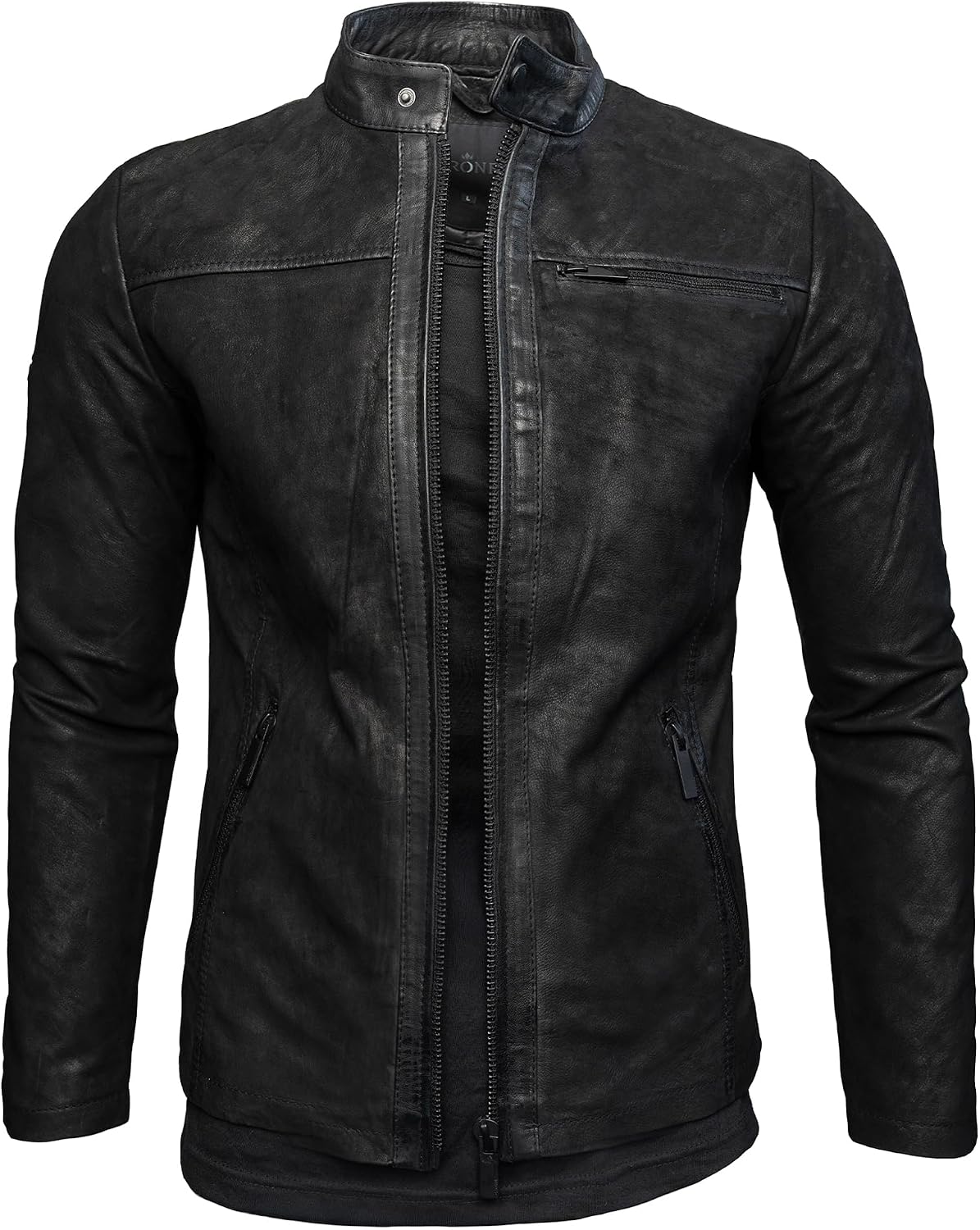 Detalle 2 de Crone Epic Herren Lederjacke Cleane Basic Lederjacke