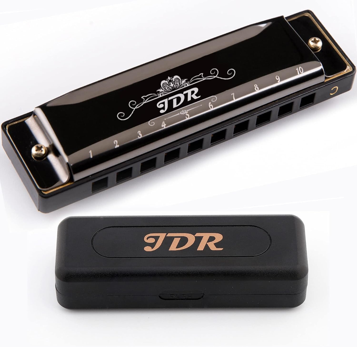 JDR Harmonica C, 10-Hole Blues Harp for Adults, Kids, and Beginners
