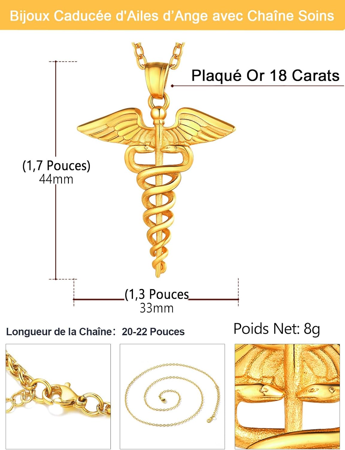 Thumbnail 6 de U7 Collier Caducée Chaîne fine en acier