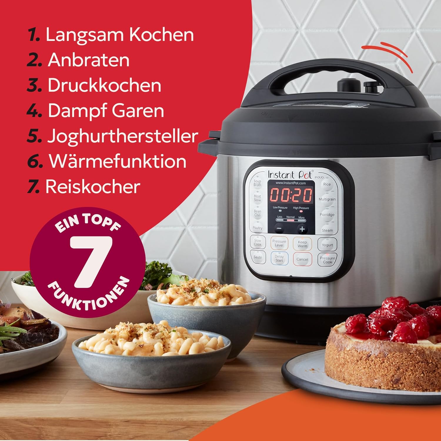 Thumbnail 5 de Instant Pot Duo 7-in-1 Multikocher mit 5,7 l Edelstahlgehäuse – großer Schnellkochtopf für Druck, Dampf & mehr