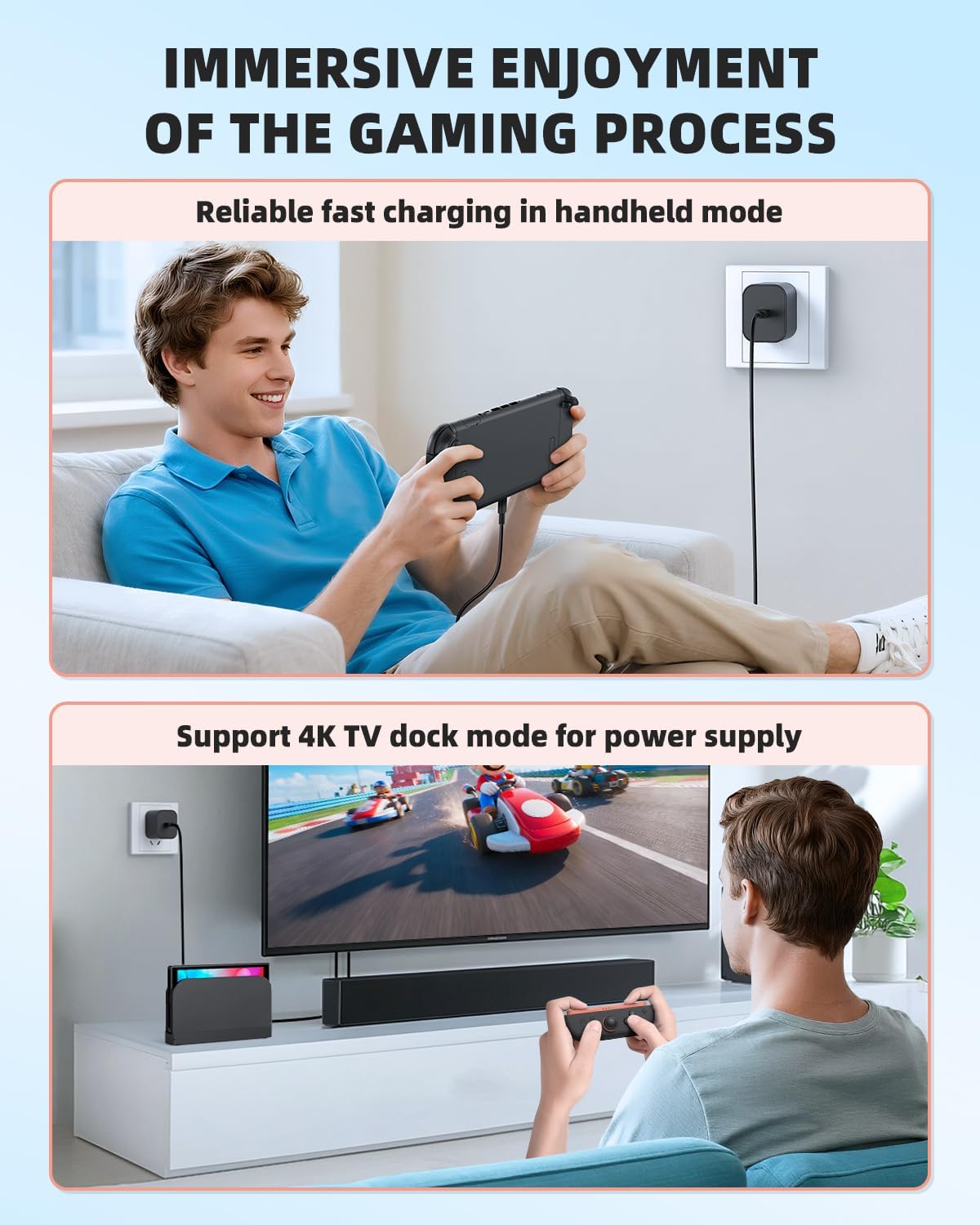 Thumbnail 5 de (10FT) Switch 2 60W AC Charger with Detachable Cable — 20V/3A USB-C Adapter for Switch 2 Dock Mode & TV 4K