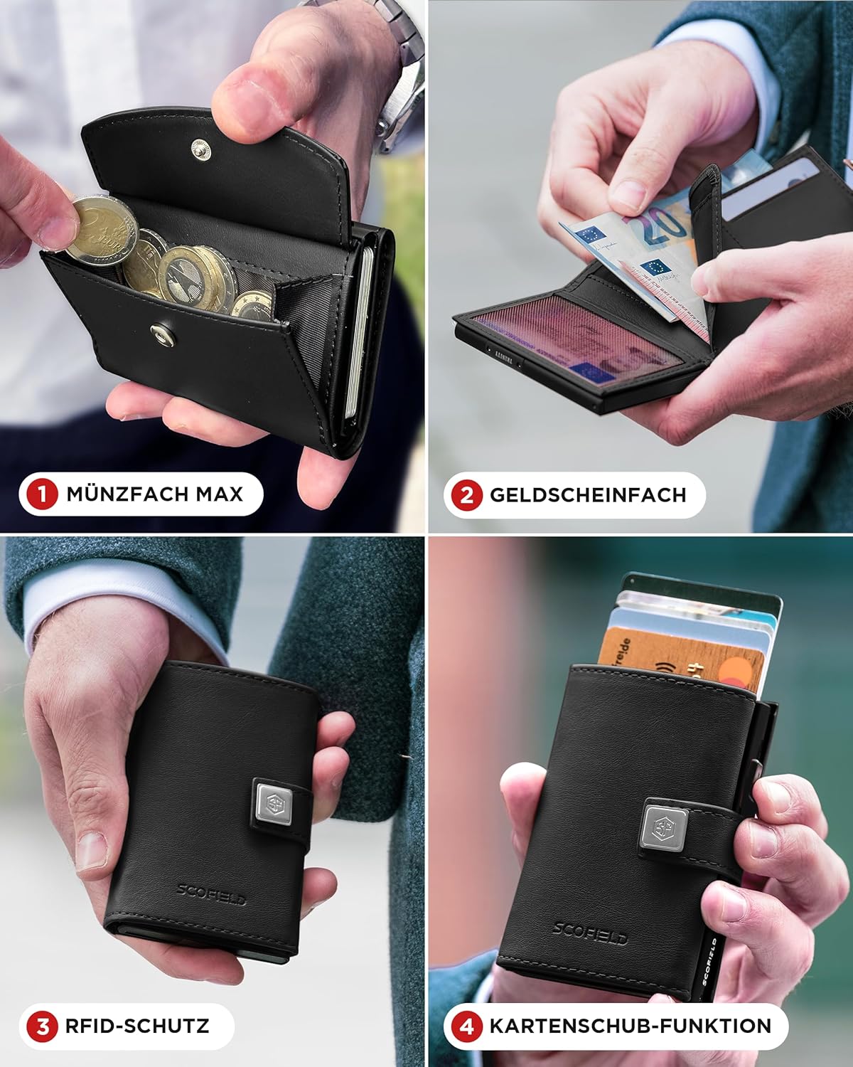 Detalle de SF SCOFIELD Trinity Herren-Geldbörse mit RFID-Schutz für bis zu 12 Karten (Slim Wallet)