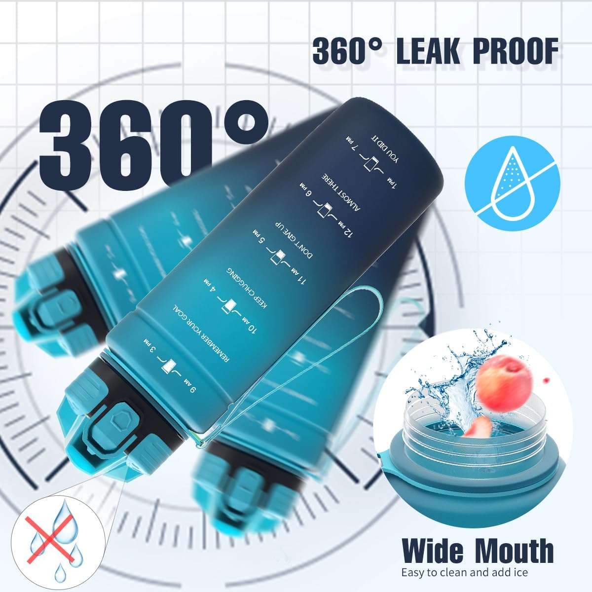 Thumbnail 4 de Expansea Trinkflasche 1L/500ml/700ml/1500ml – BPA-frei, Tritan, zeitmarkierte Wasserzufuhr, auslaufsicher