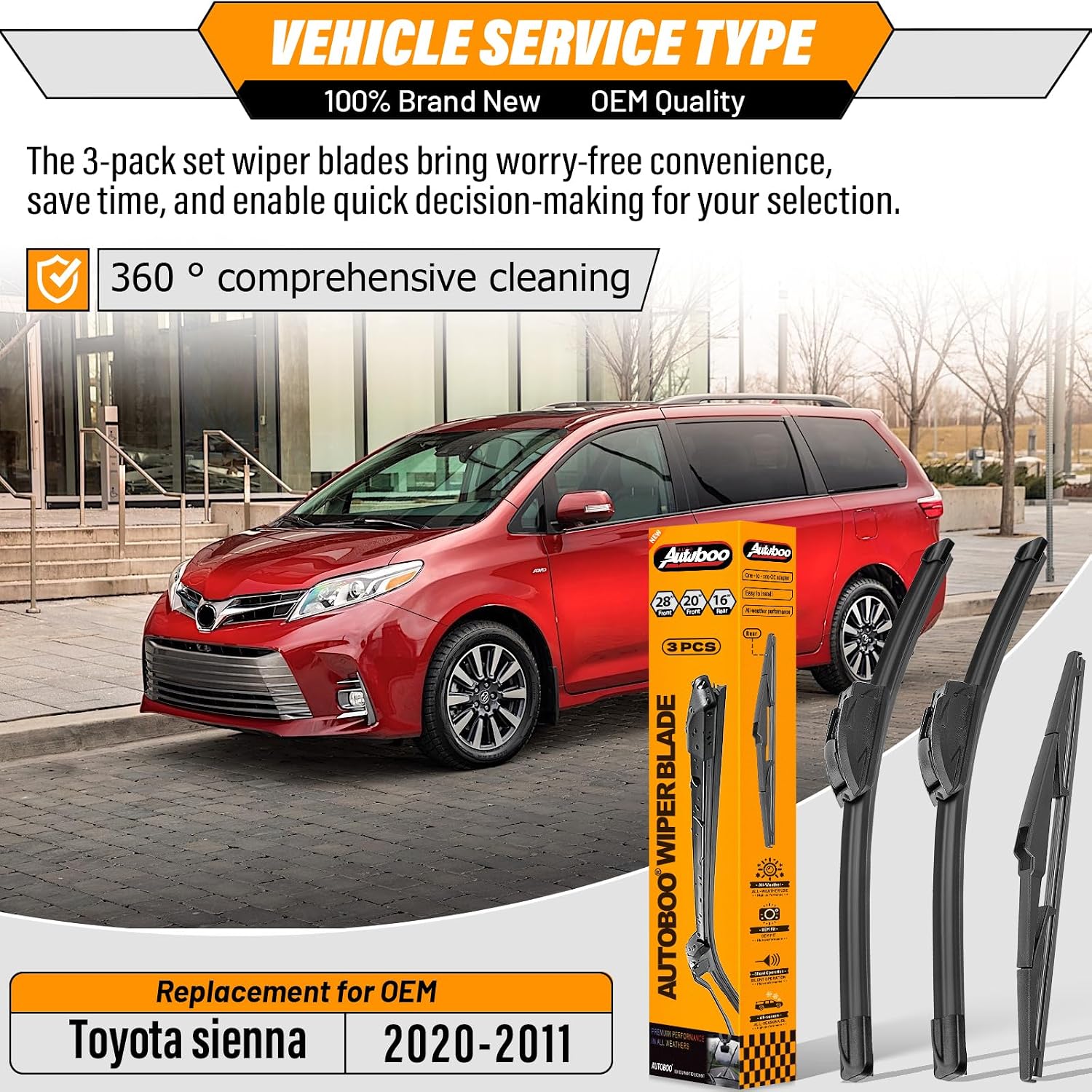 Detalle 2 de AUTOBOO 28 + 20 + 16 in Wiper Blades for Toyota Sienna
