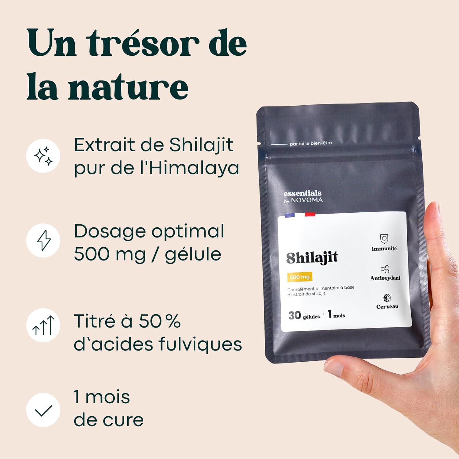 Thumbnail 2 de Shilajit Pure 500 mg – 50% d’acides fulviques (30 gélules) Essentials by Novoma