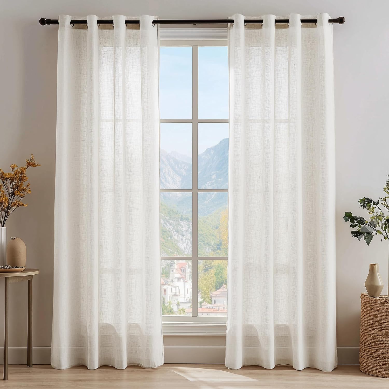 Thumbnail 5 de Deconovo White Voile Curtain Panels (2 Pack, 140 x 240 cm) – Semi-Transparent Eyelet Curtains