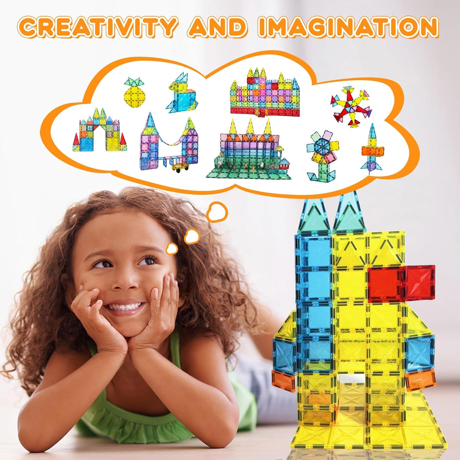 Thumbnail 3 de Paaxido Magnetic Tiles 100-Piece 4D Diamond Magnetic Blocks Set (STEM Preschool Building Toys)