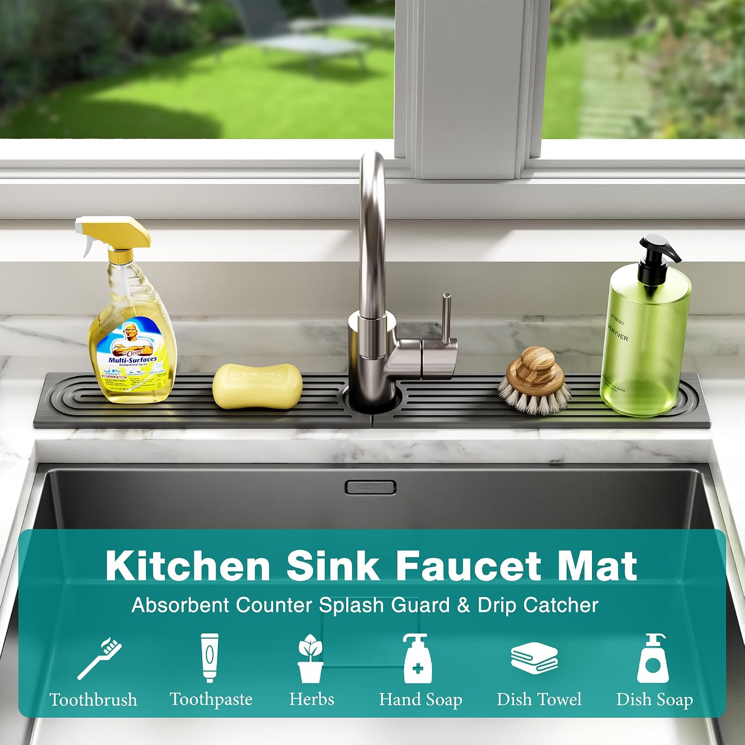 Thumbnail 5 de MAGKOTA Stone Faucet Mat 30" x 4" for Sink