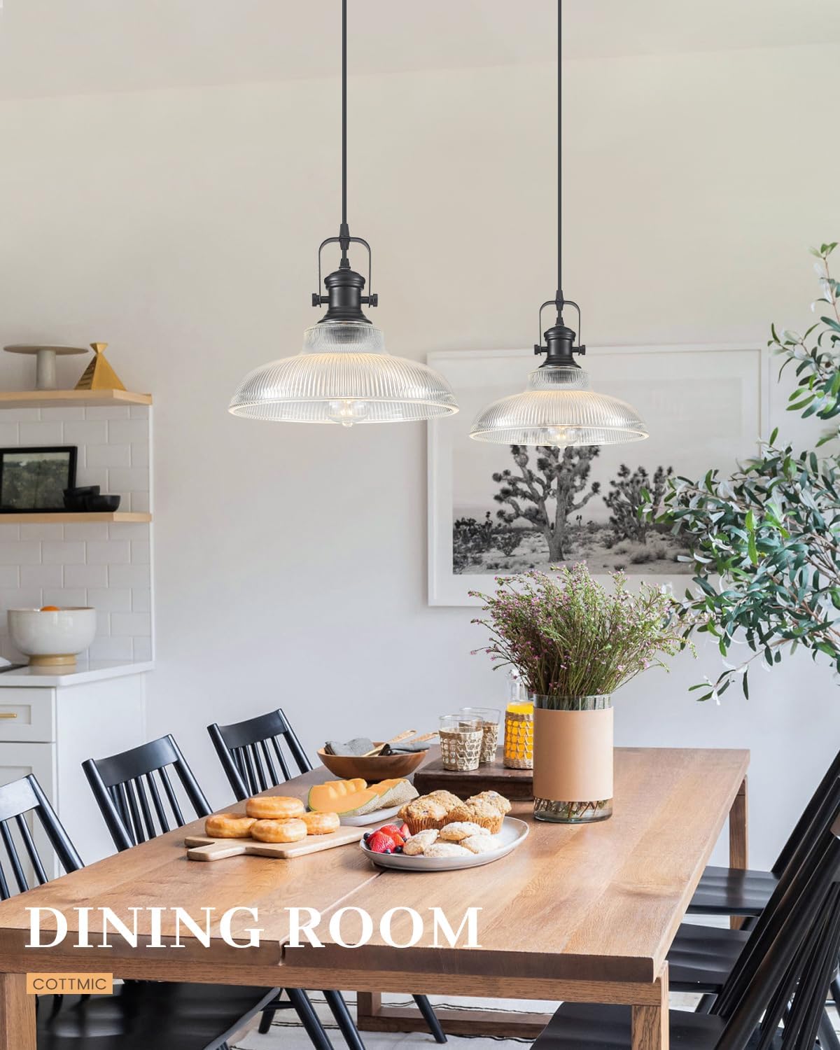 Thumbnail 6 de COTTMIC SGP-Glass-Black-1p Black Ribbed Glass Pendant Light, Adjustable 66in Cord
