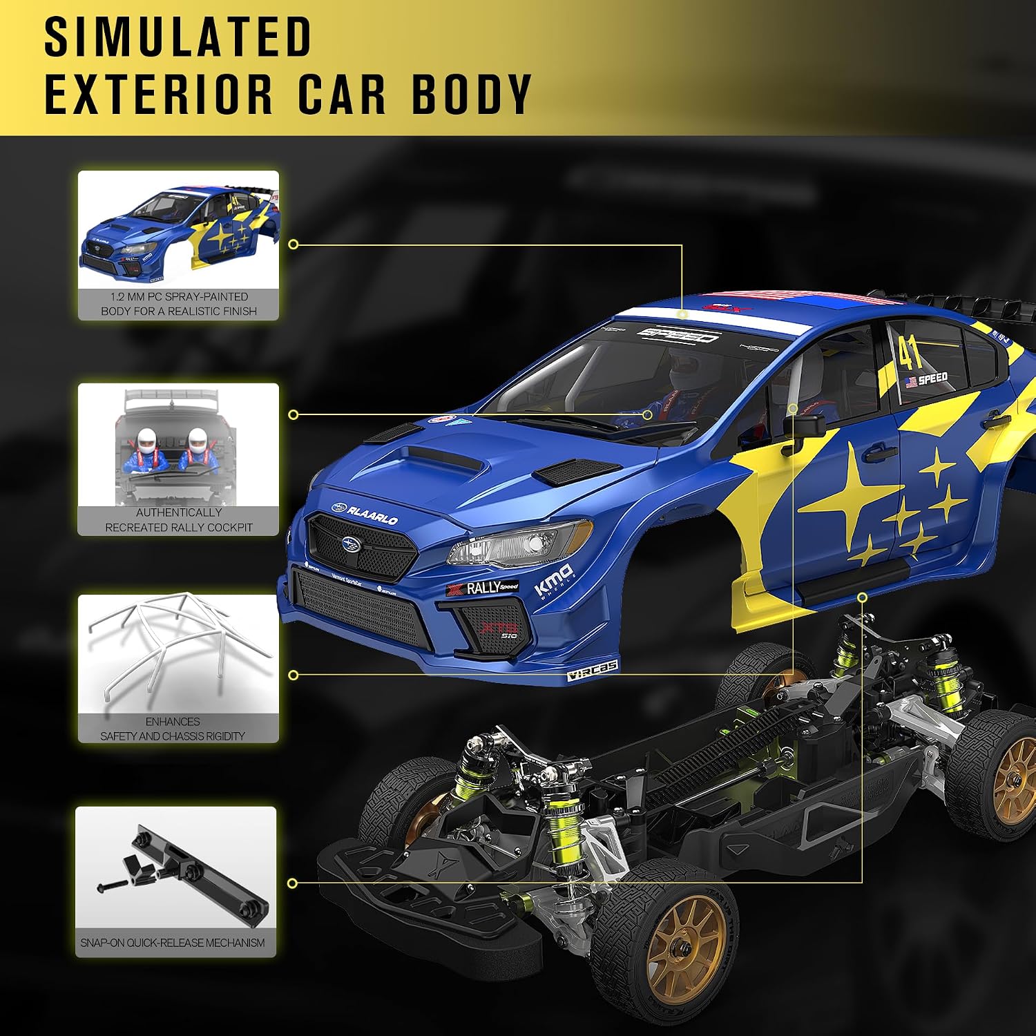 Thumbnail 2 de RIAARIO 1/10 Brushless RC Car – Rally Fahrzeug RTR, 4WD, wasserdicht, Carbonfaser, Blau