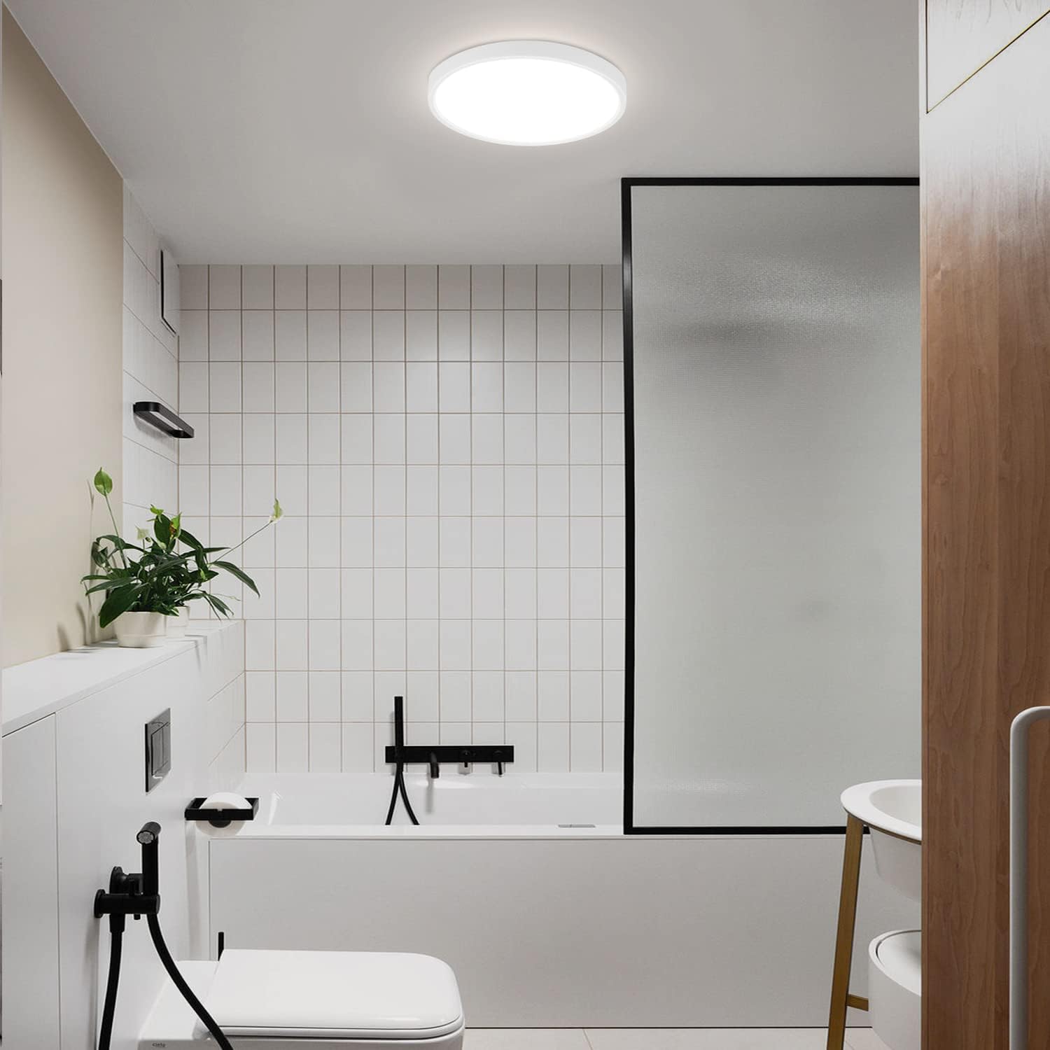 Detalle de ZMH LED-Deckenlampe für Schlafzimmer & Bad, flach, Ø 23 cm, 18 W, IP44, kaltweiß 6.000 K