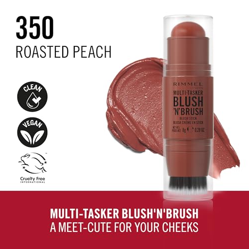 Detalle de Rimmel London Multi-Tasker Blush'N'Brush Stick - Rosé Peach 8g, tonalità modulabile