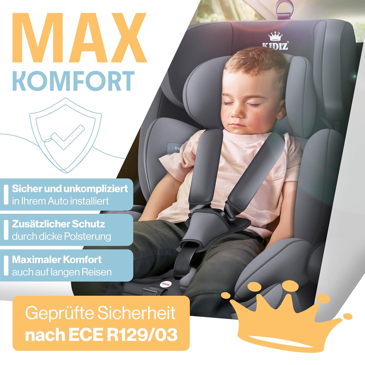 Thumbnail 4 de KIDIZ Autokindersitz mit Isofix i-Size R129 100–150 cm (bis 12 Jahre) – mitwachsender Sitz, 5-Punkt-Gurt, Grau