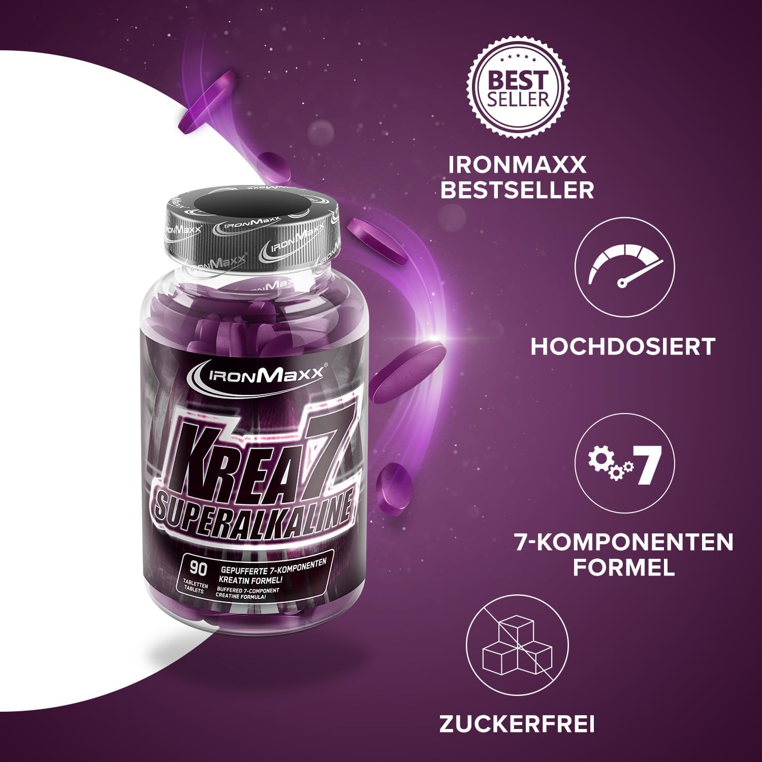 Detalle de IronMaxx Krea7 Superalkaline 90 Tabletten – Kreatin-Komplex mit sieben Arten