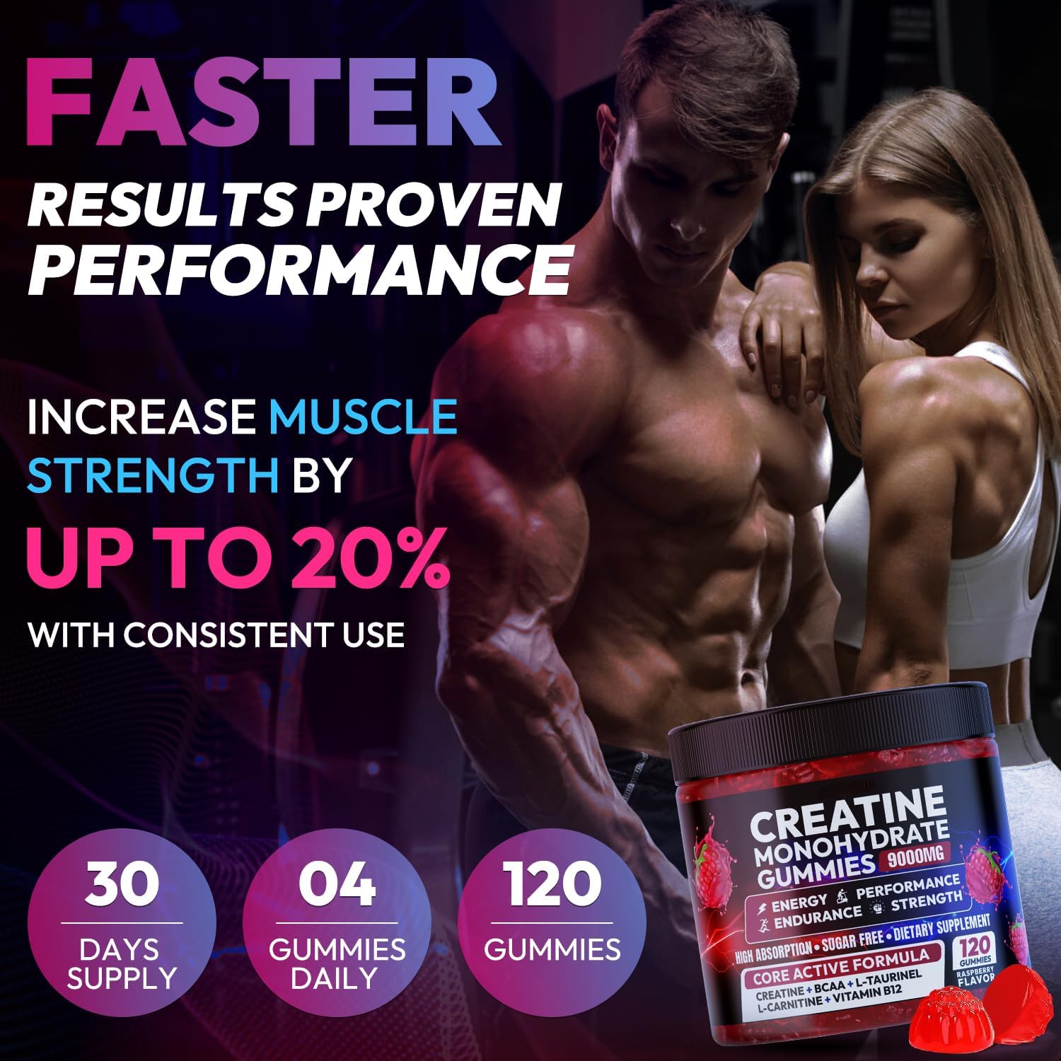 Detalle 1 de Cytona Creatine Monohydrate Gummies, 5,000 mg, 120 Count with BCAAs
