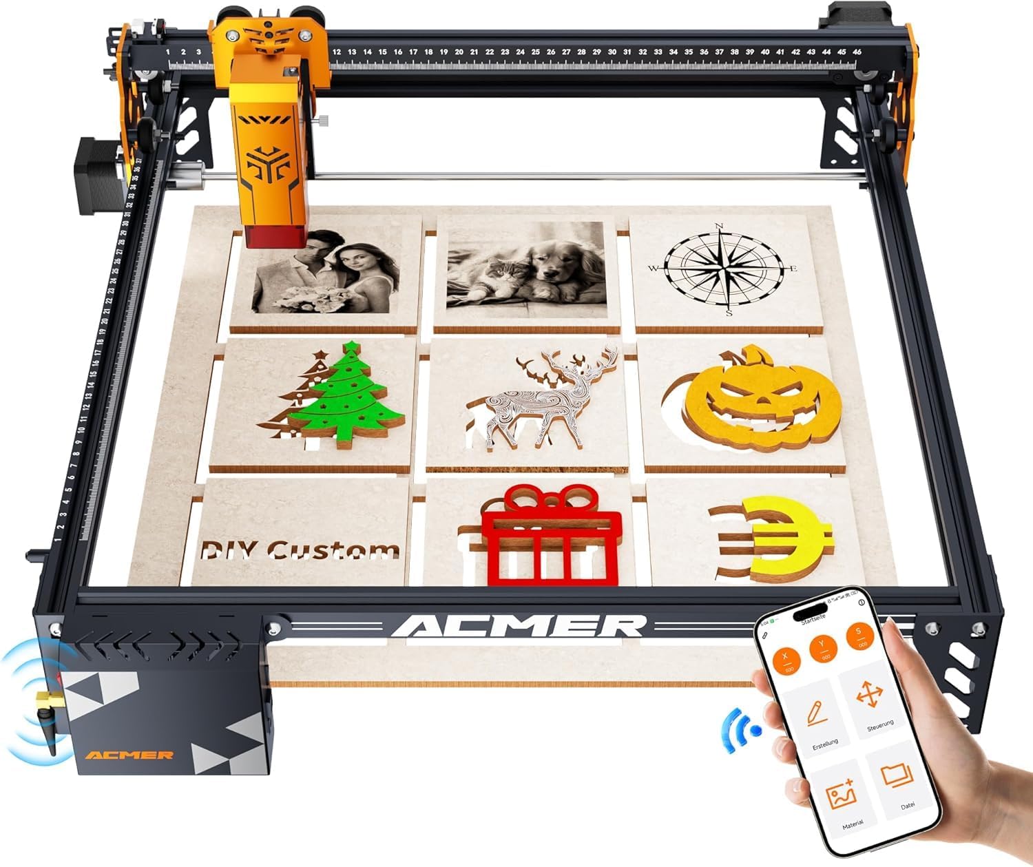 Detalle de ACMER P1 S Pro 6W Laser Engraver – Large 380x370mm Workspace with Wi‑Fi, Class 1 Safety