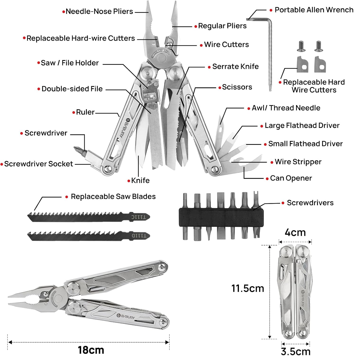 Detalle 2 de BIBURY Multitool 32 Funktionen đź›