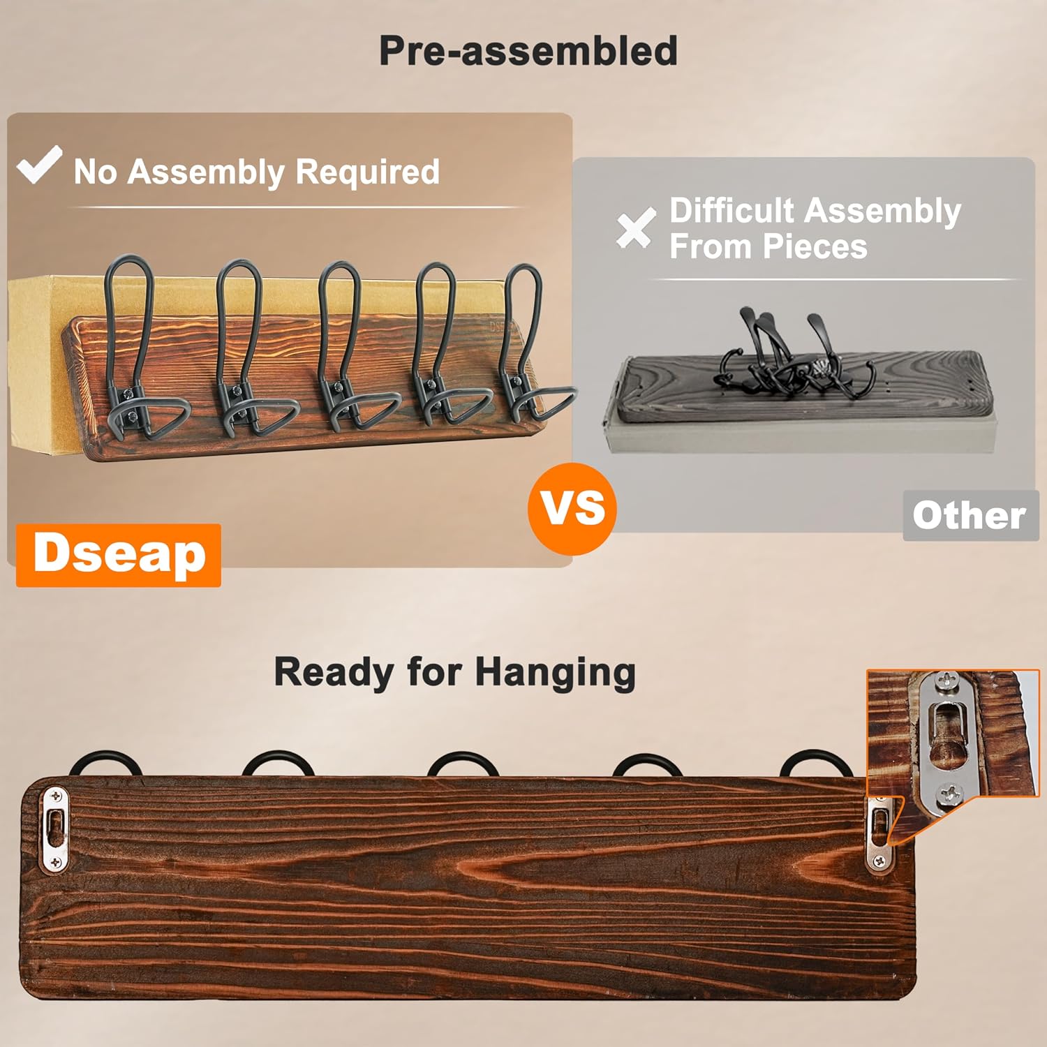 Detalle de Dseap Wall-Mounted Coat Rack, 5 Hooks