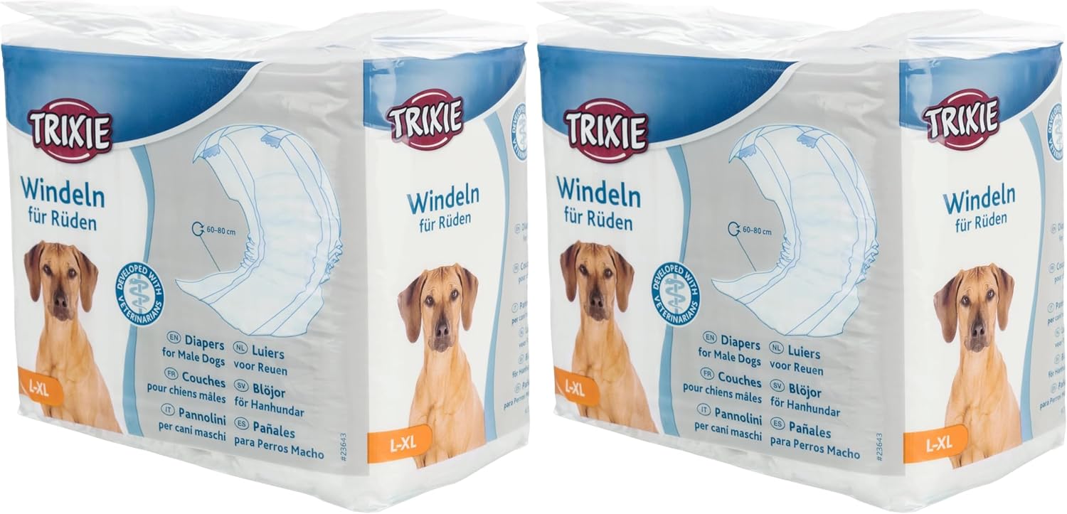Detalle 2 de TRIXIE Hundewindeln für Rüden Größe M-L – Saugfähige Windeln mit Klebeverschluss und Elastikbund (46–60 cm Taillenumfang)