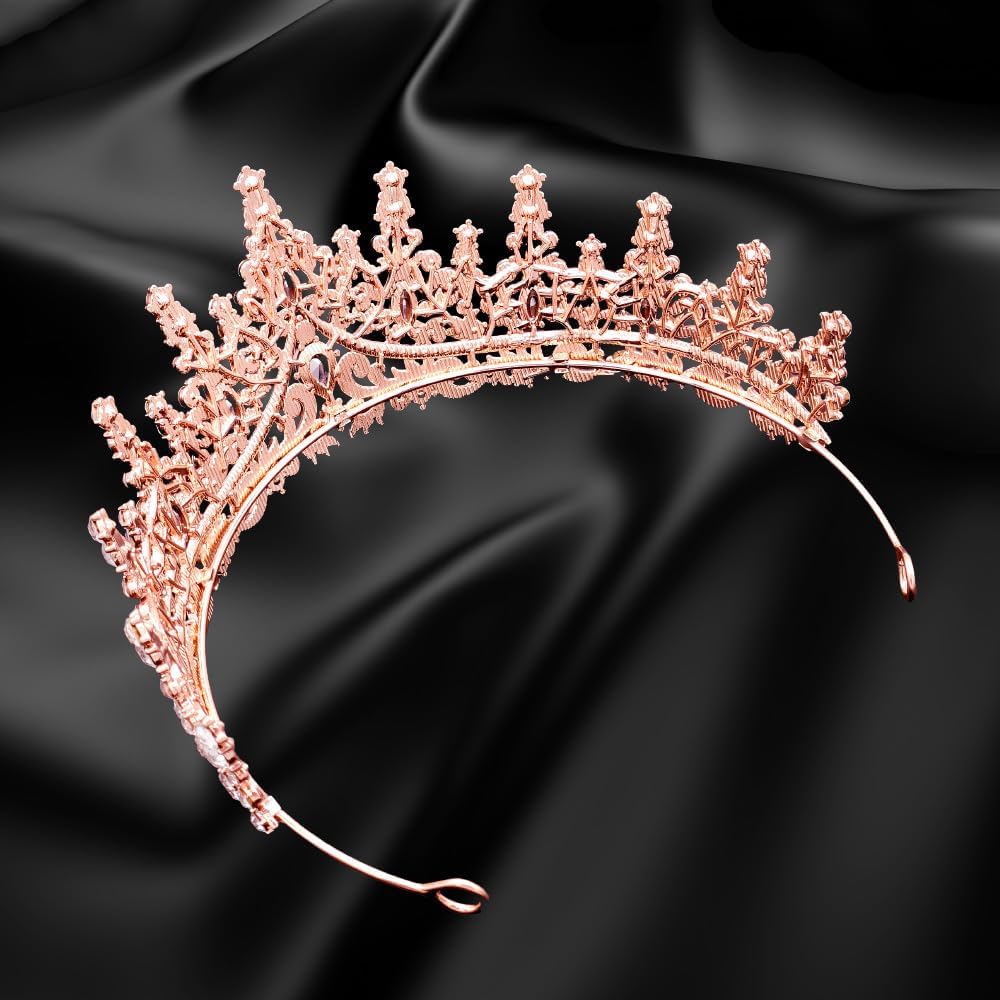 Thumbnail 6 de Krone Damen Königin Prinzessin Kostüm Tiara Kristallkrone Roségold mit Strass – Für Hochzeiten, Geburtstage und Bühnenauftritte
