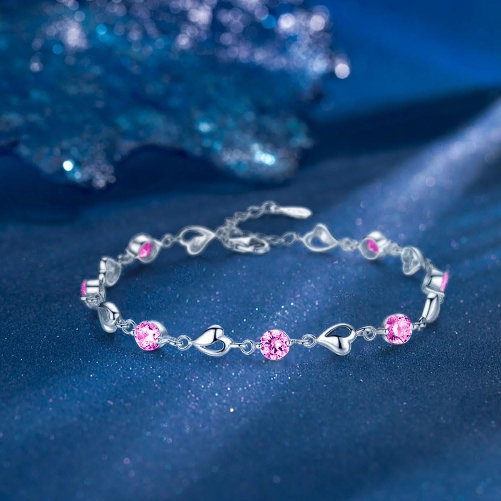 Detalle de Aucuu Bracciale da Donna Argento 925 con Cuore e Zirconi – Regalo romantico