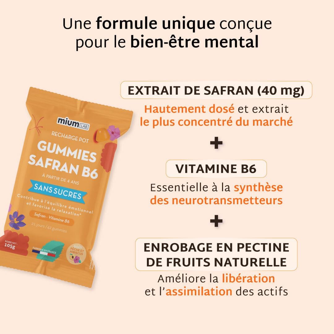 Thumbnail 1 de Mium Lab Gummies Safran & Vitamine B6 (40 mg) sans sucres — enfants dès 4 ans et adultes