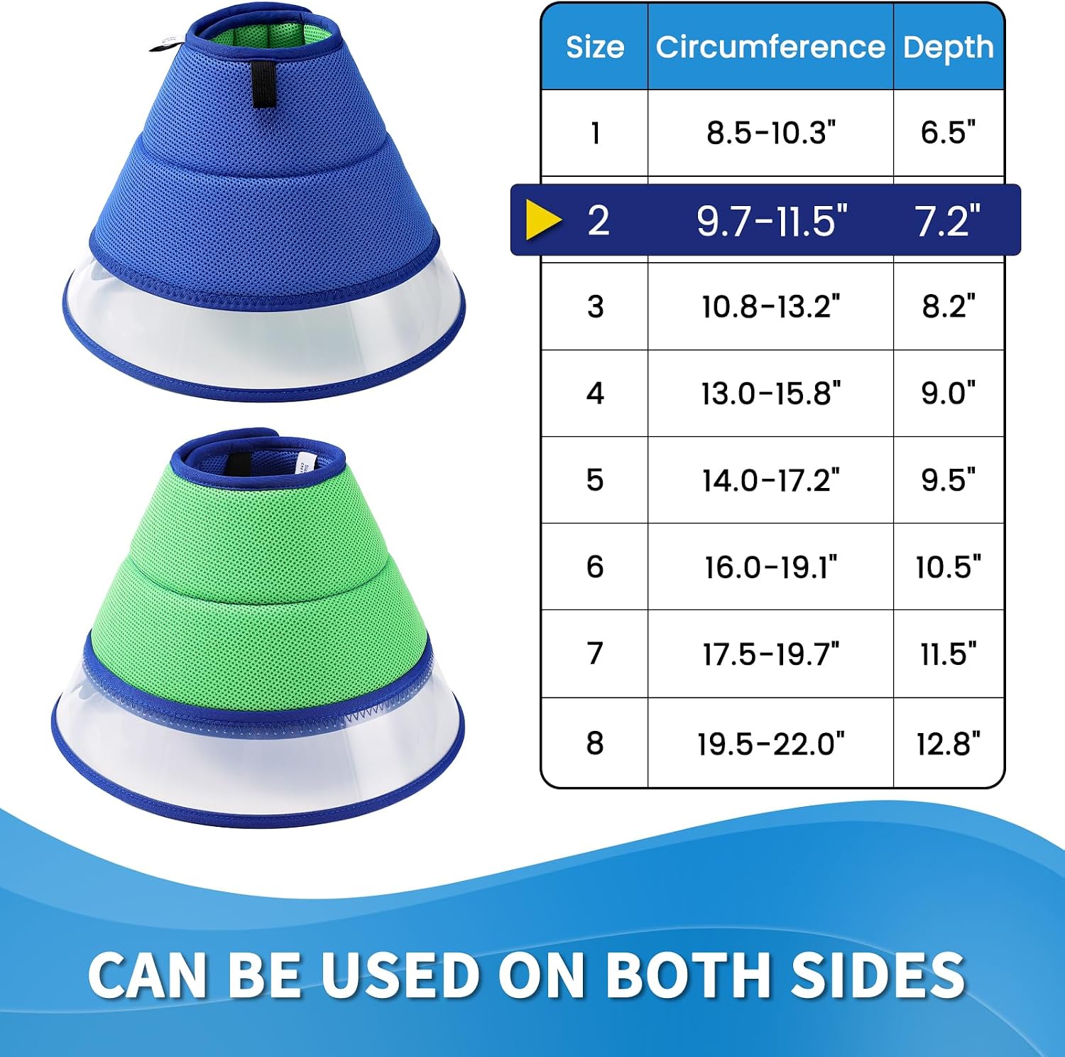 Detalle de Soft Dog Cone Collar for Dogs After Surgery (Blue, Size 2)