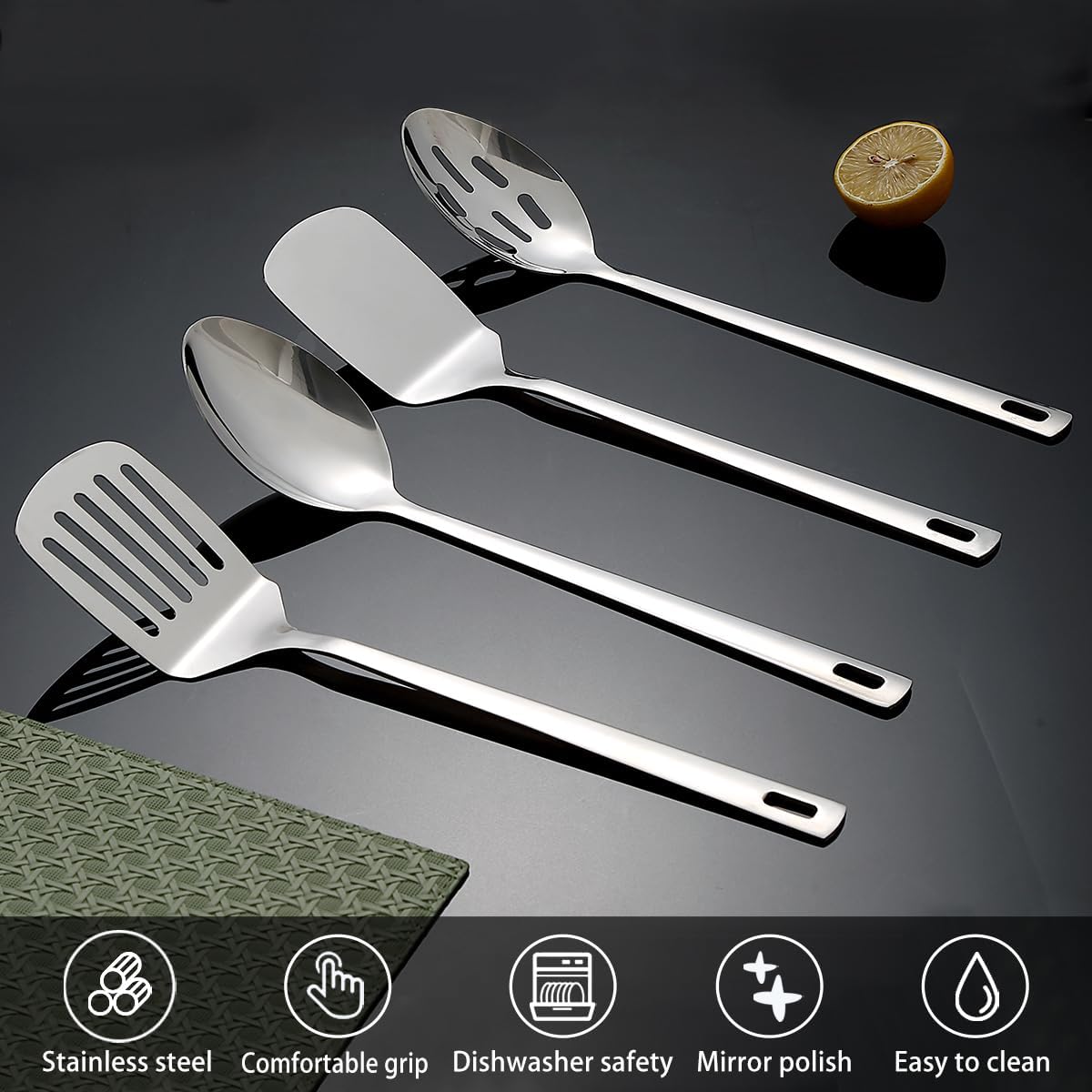 Thumbnail 3 de HOMQUEN stainless steel kitchenware set (4-piece utensils) for everyday cooking and easy cleaning