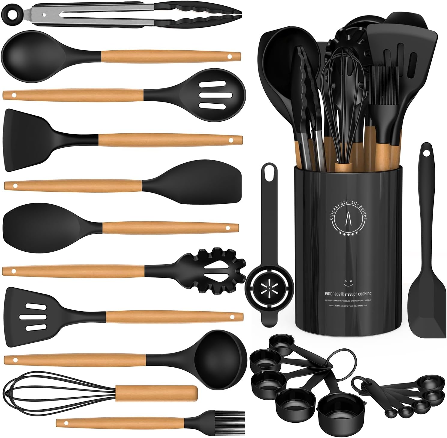 Detalle de AVGPD Silicone Cooking Utensils Set 446°F Heat Resistant 🍽
