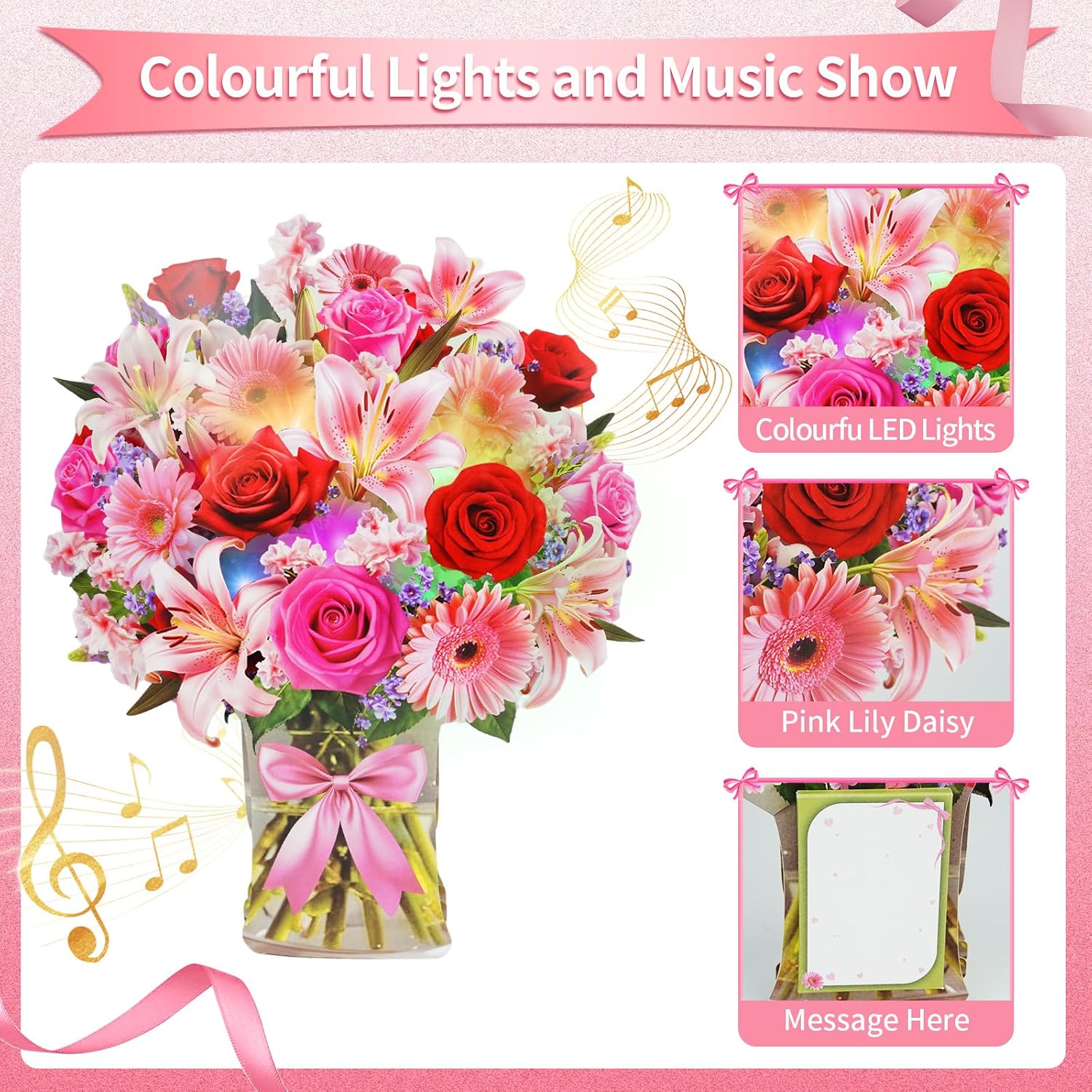 Detalle de XTF2015 C046-054 3D Pop-Up Bouquet Card with Music and Lights